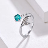 S925 Sterling Silver Mermaid Tear Ring White Gold Plated cubic zirconia glass ring