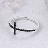 S925 Sterling Silver Cross Faith Ring White and Black Gold Plated Zircon Ring