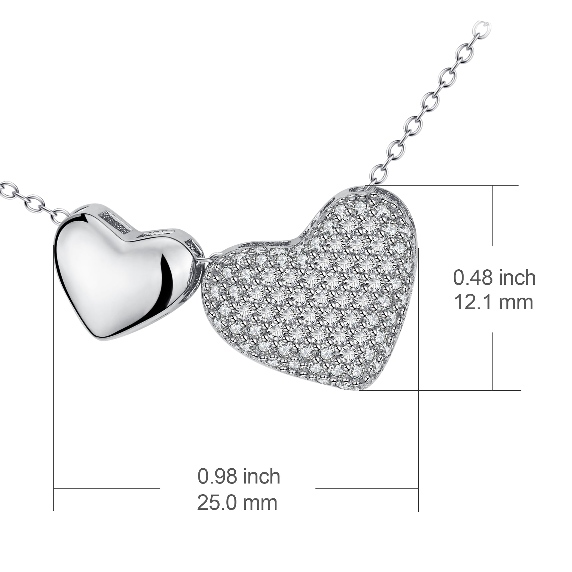 925 Sterling Silver Double Heart Inlaid White Zircon Shiny Necklace