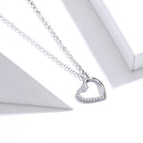 S925 Sterling Silver Hollow Heart Pendant Necklace White Gold Plated Zircon Necklace