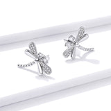 925 Sterling Silver Dragonfly Stud Earrings For Women Insect Dazzling CZ Statement Hypoallergenic Jewelry