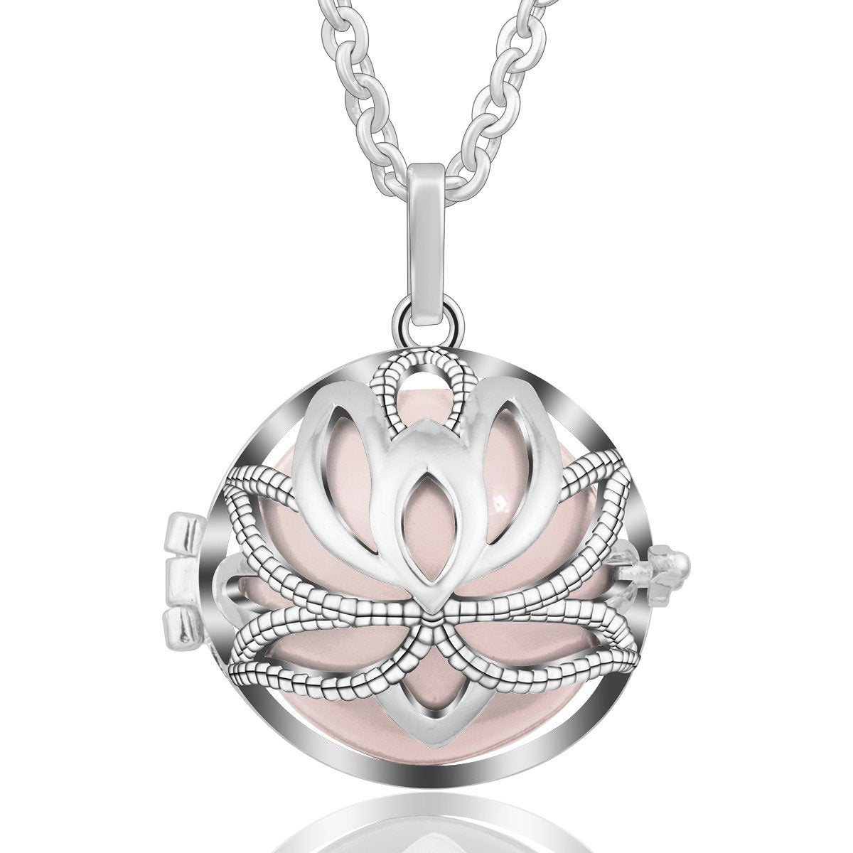 Necklace Yoga Lotus Music Bell Pendant Box Pendant Wishing Ball Harmony  Bola Pregnancy 30 Inch Chain - Peach