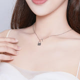 S925 Sterling Silver Love Lock Pendant Necklace White Gold Plated Necklace