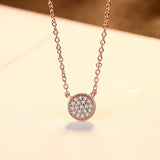 7mm Pave CZ Disc 925 Sterling Silver Pendant Necklace With Rose Gold Plating