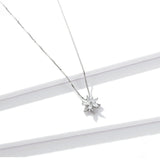 Sparkling Radiant Snowflake Pendant Necklace for Women 925 Sterling Silver Box Chain Collar Wedding Jewelry
