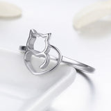 S925 Sterling Silver Naughty Kitten Ring Oxidized Ring
