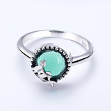 S925 Sterling Silver Mermaid Ring Oxidized Glass Ring