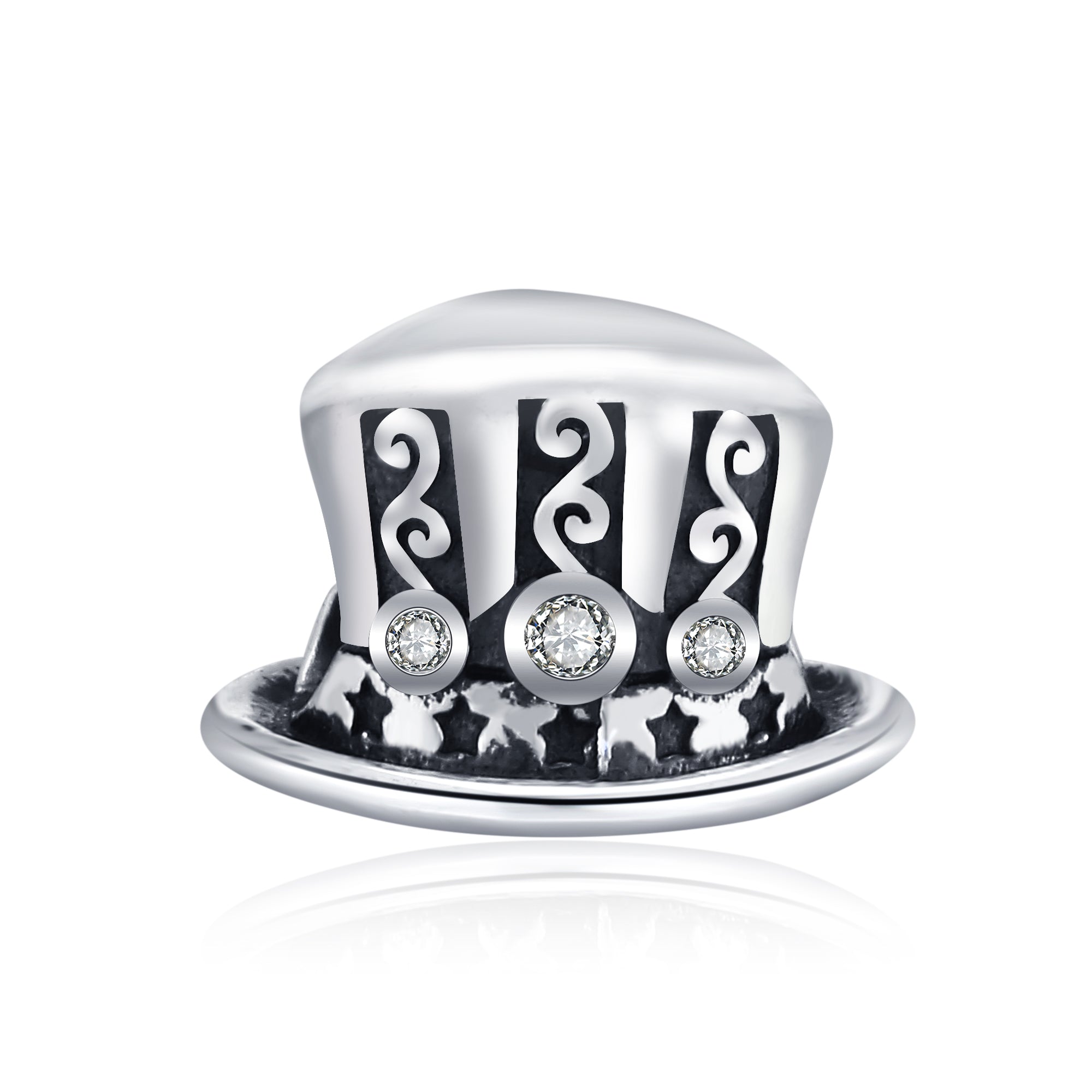 Magic Hat Charm Magician Oxidized Black Cubic Zirconia Beads Silver
