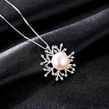 Snowflake Zircon freshwater Pearl Pendant S925 Sterling Silver Necklace