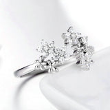 Shining Authentic 925 Sterling Silver Daisy Clear CZ Adjustable Finger Rings for Women Wedding Engagement Jewelry