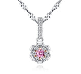 pink birthstone flower  zircon pendant  S925 sterling silver fashion exquisite ladies necklace