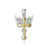 Cross gold-plated necklace pendant Angel wing sterling silver jewelry