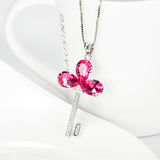 Keys Shape With Three Ruby Necklace Creative Jewelry 925 Sterling Silver