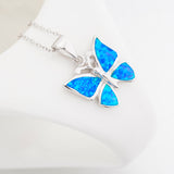 Opal Butterfly Necklace Blue Gemstone Silver Animal Necklace