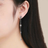 Fashion 925 Sterling Silver Shining Star Clear Zircon Long Chain Drop Earrings for Women Wedding Earrings Jewelry