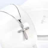 Religious White Cubic Zirconia Cross Necklace Factory 925 Sterling Silver Necklace