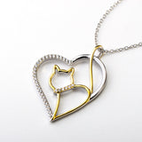 Silver Heart & Cat Pendant Necklaces Fashion Charms Jewelry