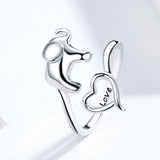 S925 sterling silver elephant heart open ring white gold plated ring