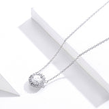 S925 Sterling Silver Simple Zircon Pendant Necklace White Gold Plated Necklace