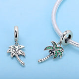 S925 Sterling Silver Zirconia Coconut Tree Dangles Charms