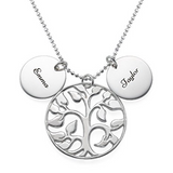 925 Sterling Silver Personalized Circle Life Tree Engraved Necklace-Adjustable 16”-20”