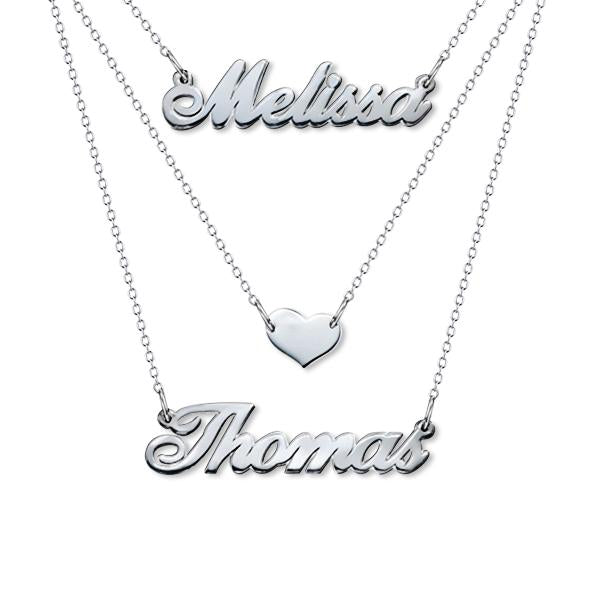 Three Layers Personalized Heart and Name Necklace