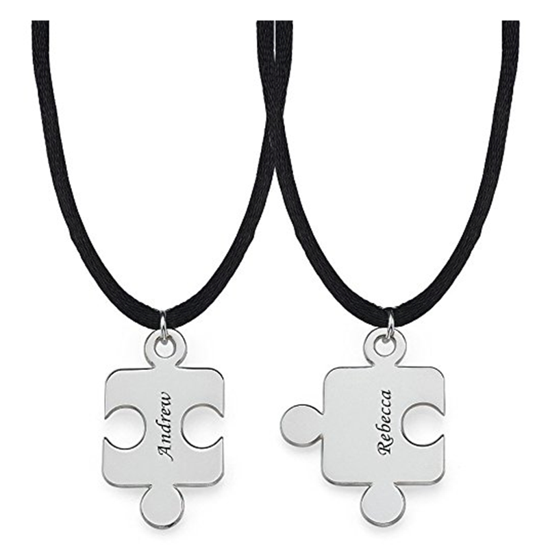925 Sterling Silver Jigsaw Puzzle Personalized Necklace- Adjustable 16”-20”
