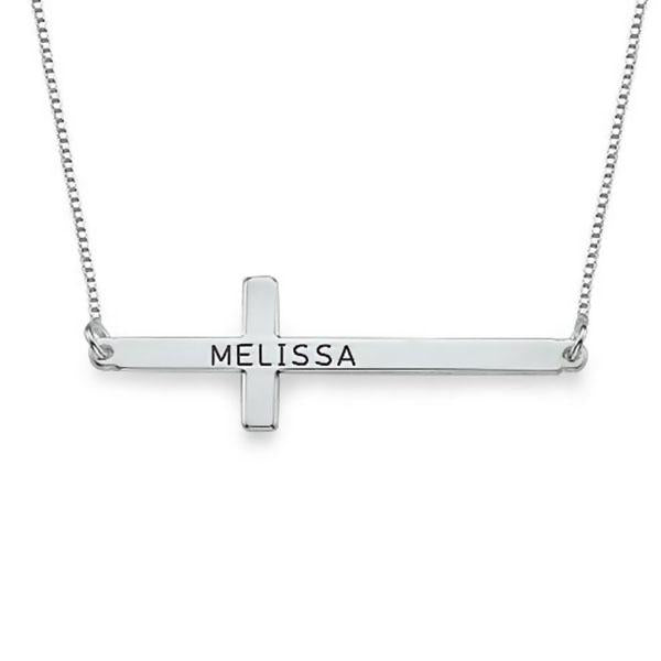 925 Sterling Silver Personalized Simple Cross Name Necklace- Adjustable 16”-20”