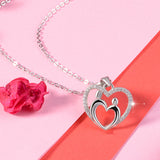 925 Sterling Silver Heart Necklace Mother & Child Love Heart Pendants Necklaces Mother's Day Gift