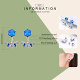 Authentic 925 Sterling Silver Blue Square Geometric Exquisite Stud Earrings Women Vintage Silver Jewelry