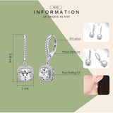Authentic 925 Sterling Silver Dazzling Cubic Zircon Square Geometric Drop Earrings for Women Wedding Jewelry