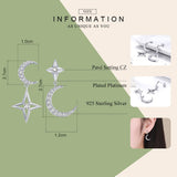 Authentic 925 Sterling Silver Moon & Star Dangle Earrings for Women Clear Cubic Zircon Earrings Wedding Jewelry