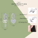 Classic 100% 925 Sterling Silver Love Heart Shape Key Lock Drop Earrings for Women Wedding Engagement Jewelry