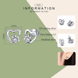 Fashion 925 Sterling Silver Classic Heart Clear Cubic Zircon Stud Earrings for Women Sterling Silver Jewelry