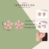 Genuine 925 Sterling Silver Sakura Pink Flower Exquisite Stud Earrings for Women Wedding Party Jewelry Gift