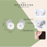 Genuine 925 Sterling Silver Shell Flower White Enamel Stud Earrings for Women Fashion Sterling Silver Jewelry