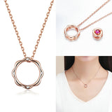 New 925 Sterling Silver Rose Gold Red CZ Flower Pendant Necklace for Women Multi-wearing Designer Jewelry Gifts