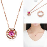 New 925 Sterling Silver Rose Gold Red CZ Flower Pendant Necklace for Women Multi-wearing Designer Jewelry Gifts