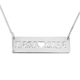 925 Sterling Silver Personalized Engraved Bar Necklace With Heart- Adjustable 16”-20”