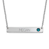 925 Sterling Silver Personalized Bar Necklace with Birthstone Adjustable 16”-20”