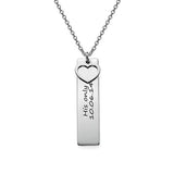 925 Sterling Silver Personalized Bar Engraved With A Heart Necklace Adjustable 16”-20”