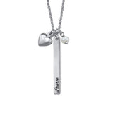925 Sterling Silver Personalized Bar Necklace With Heart Charm And Pearl Adjustable 16”-20” - 925 Sterling Silver OEM And Customization