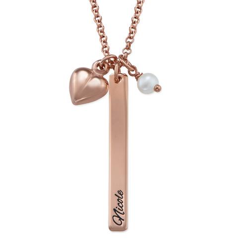 925 Sterling Silver Personalized Bar Necklace With Heart Charm And Pearl Adjustable 16”-20” - 925 Sterling Silver OEM And Customization