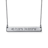 925 Sterling Silver Personalized Coordinates Bar Necklace Adjustable 16”-20”