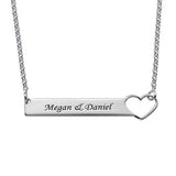 Personalized Engraved Heart Bar Necklace Adjustable Chain 16”+2”