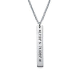 925 Sterling Silver Personalized Vertical Coordinates Bar Necklace  Adjustable 16”-20”