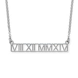 Cut Out Design - 925 Sterling Silver Personalized Roman Numeral Bar Necklace  Adjustable 16”-20”
