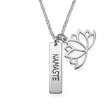 925 Sterling Silver Personalized Bar Necklace With Lotus Flower Adjustable 16”-20”