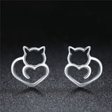 925 Sterling Silver Beautiful Cat Stud Earrings For Girls