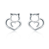 Silver Beautiful Cat Stud Earrings